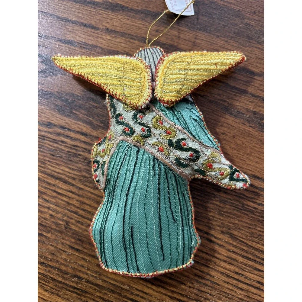 Pottery Barn Angel Ornament Christmas Fabric Embellished Gold Trim Vtg 5”